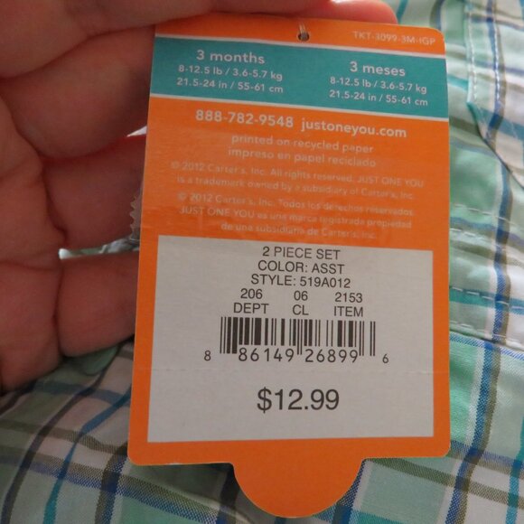 Baby Mint Green Plaid Jumper & Bodysuit 2pc 3Mts Carter's Embroidered Bear - Picture 14 of 16